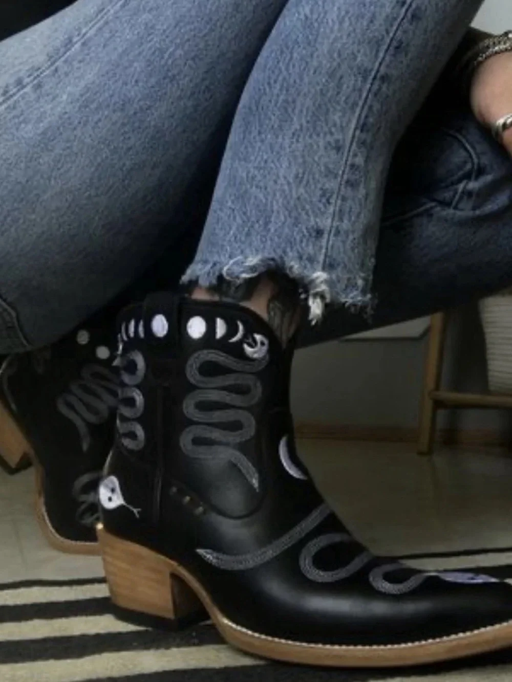 pskaufman snake junction eastern Boots black leather Size 7.5 N73